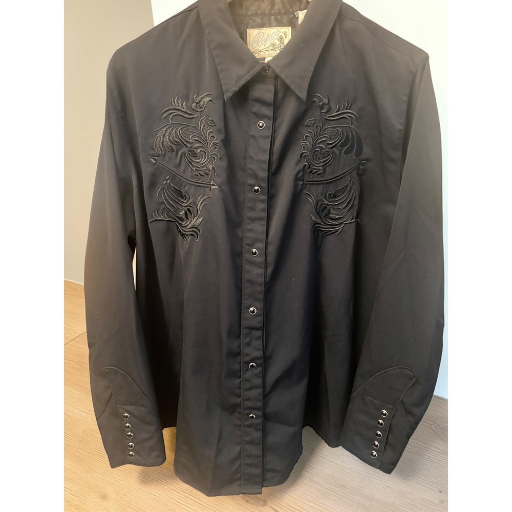 Roper Western Scroll Embroidered Snap Button Arrow Point Men's 2XL Black Shirt